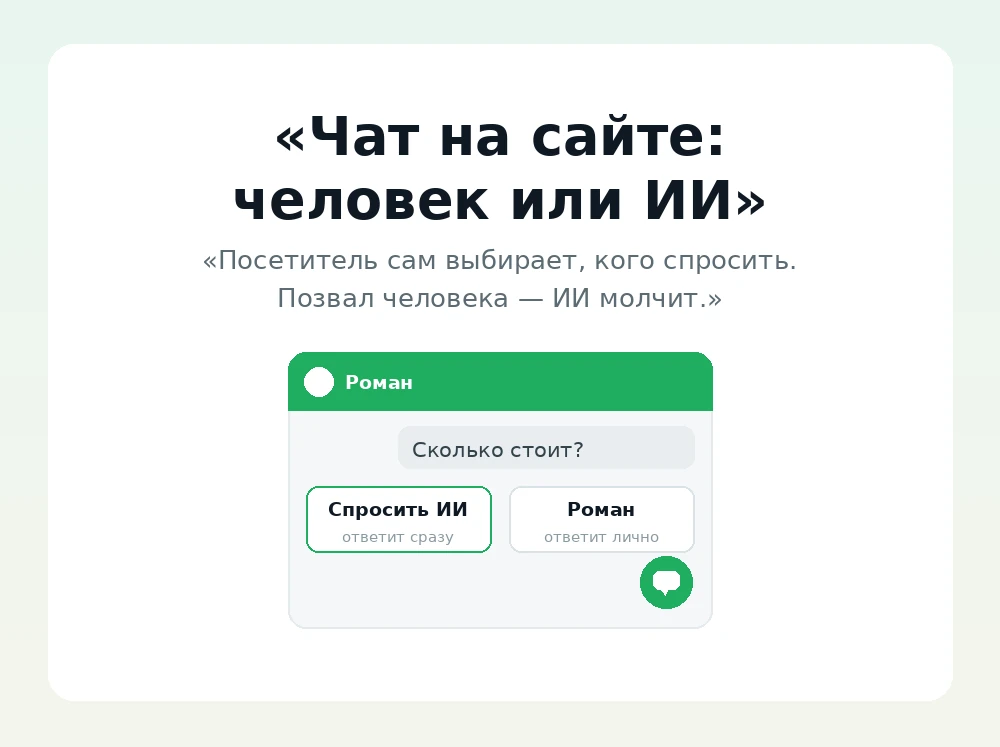 Чат на сайте: посетитель сам выбирает — спросить ИИ или позвать менеджера